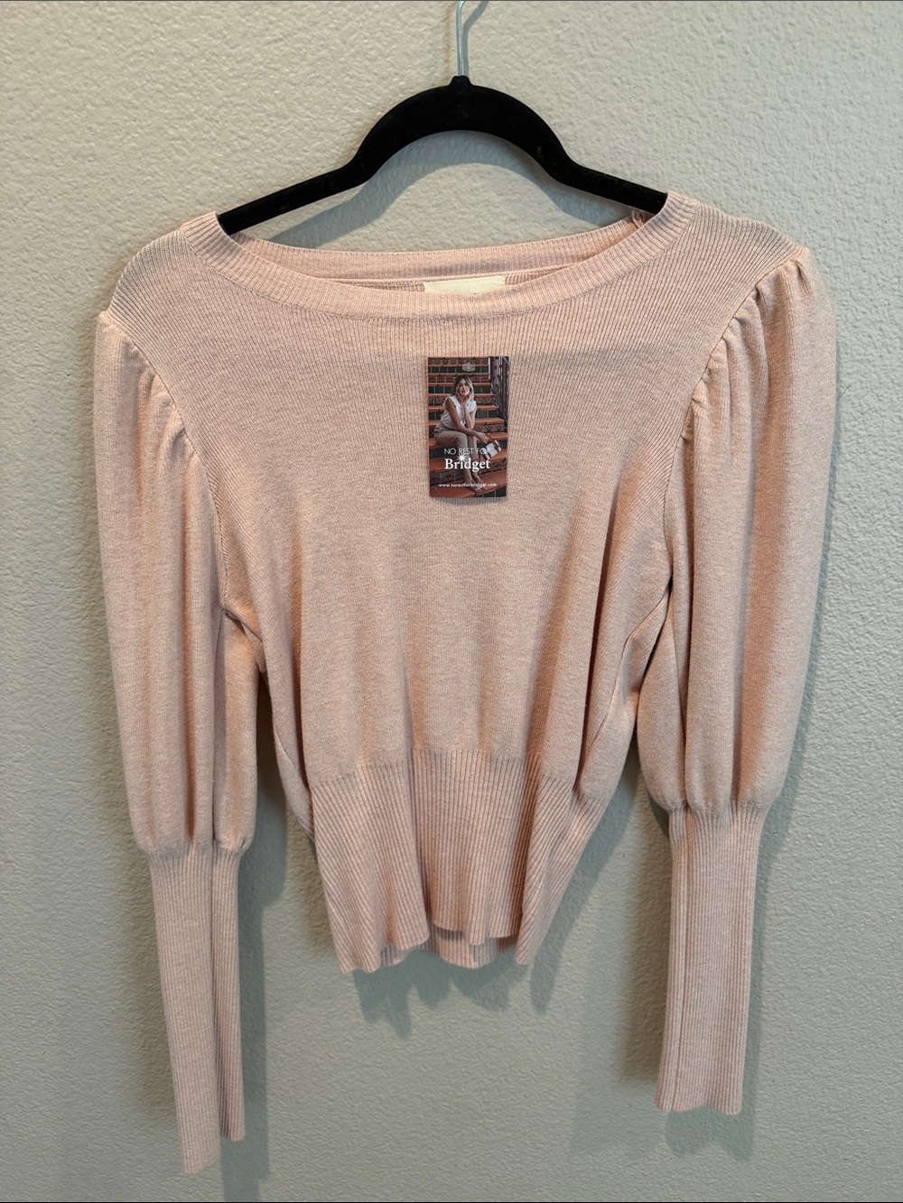 Bridget Blush Pink Puff-Sleeve Boatneck Sweater